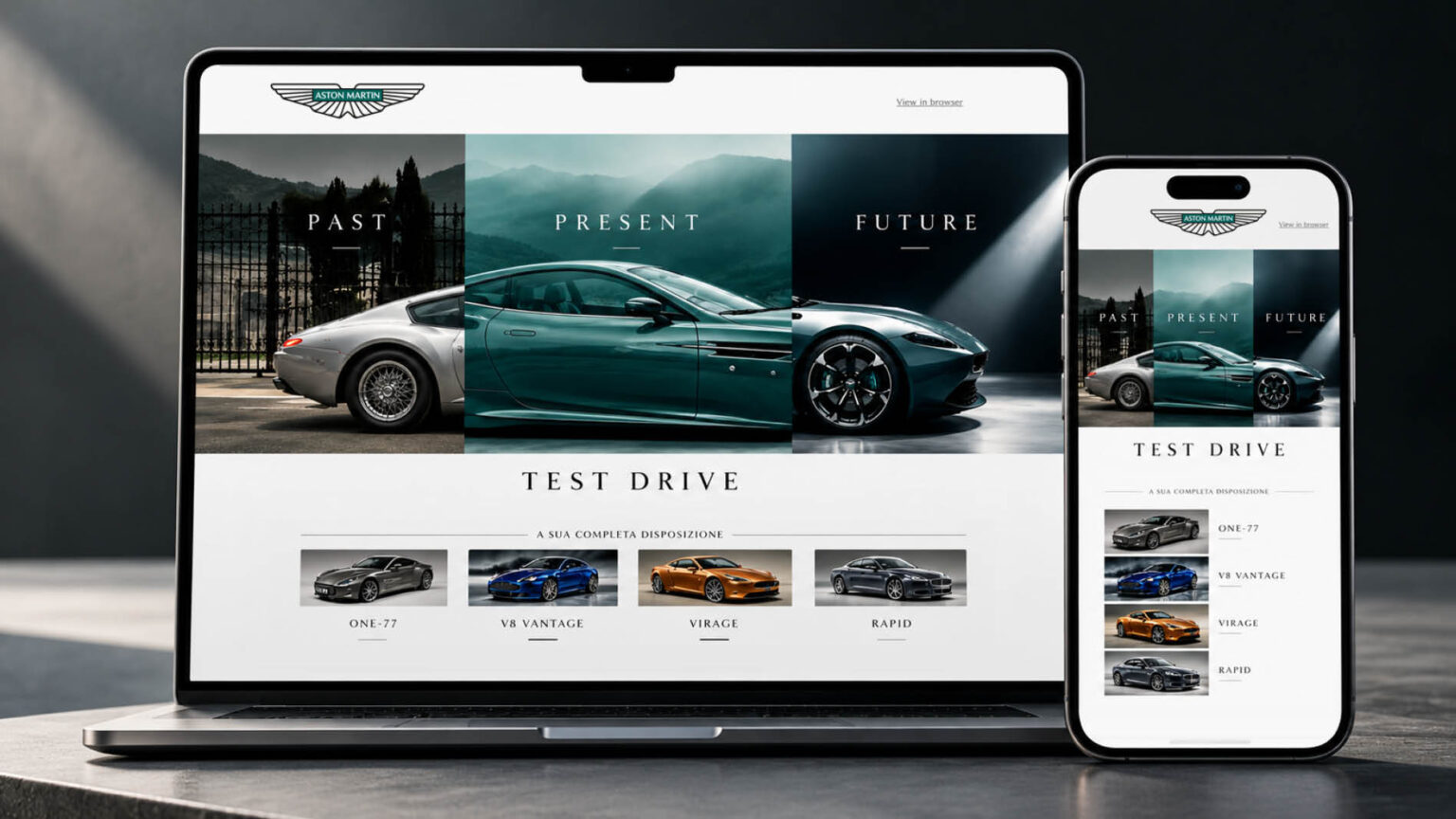 work Aston Martin, newsletter evento test drive