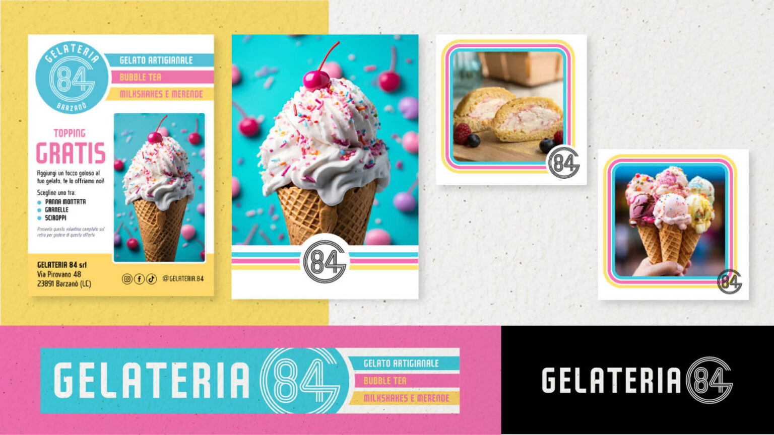 work Gelateria 84, branding e interior design